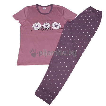 Дамски пижами Пижами с къс ръкав Дамска пижама къс ръкав, дълъг панталон, Маргаритки 155